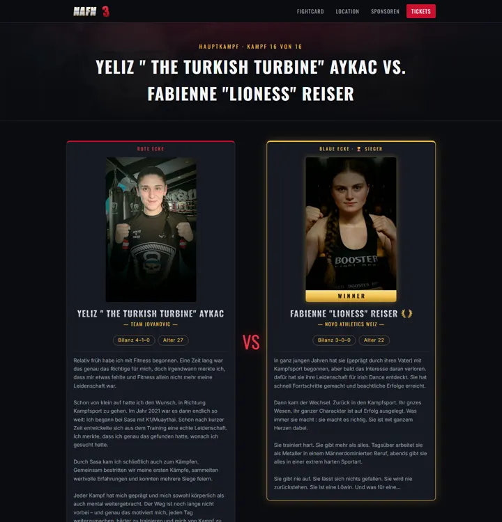 nafn.at: bout page with story, bios, and result