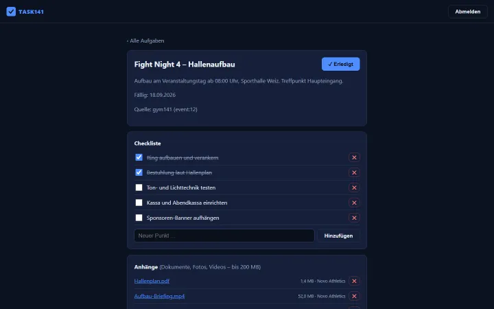 Task with checklist and attachments up to 200 MB