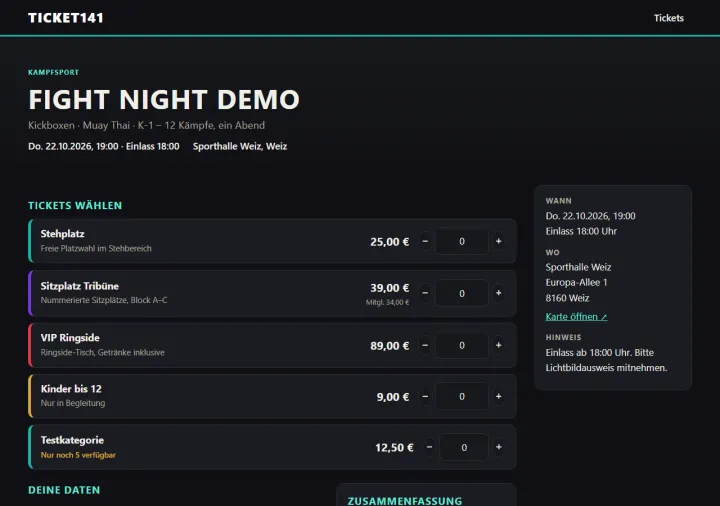 Shop: categories with price, quota, and member price – ordering in one step